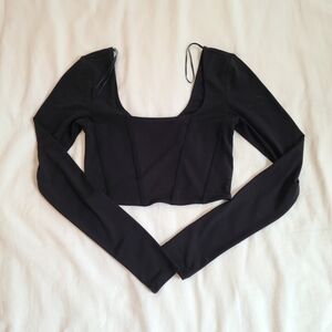Dynamite Black Long-Sleeve Square-Neck Crop Top